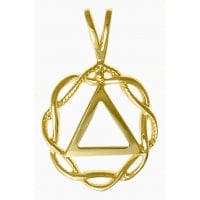 14K Gold, Alcoholics Anonymous Symbol In A Basket Weave Circle, Medium Size