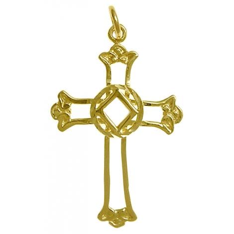 14K Gold, Cross Pendant With Narcotics Anonymous Symbol