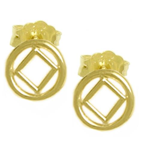 14K Gold Earrings, Narcotics Anonymous Symbol Small Stud Earrings