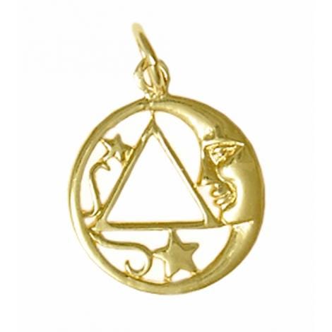 14K Gold, Moon & Star Pendant With Alcoholics Anonymous Symbol
