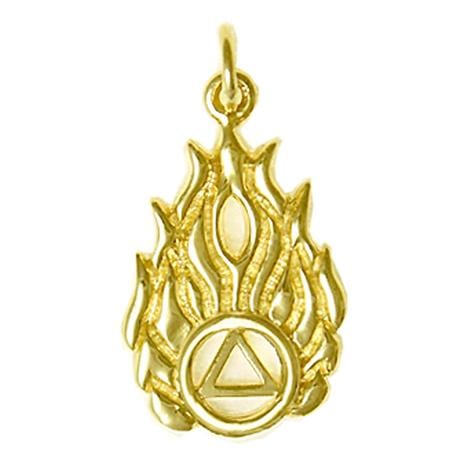 14K Gold Pendant, Alcoholics Anonymous Symbol In Flames