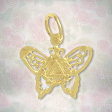 Load image into Gallery viewer, 14K Gold Pendant, Alcoholics Anonymous Symbol On A Small Beautiful Butterfly
