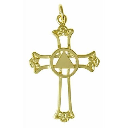 14K Gold Pendant, Alcoholics Anonymous Symbol With Solid Triangle Set In A Open Cross