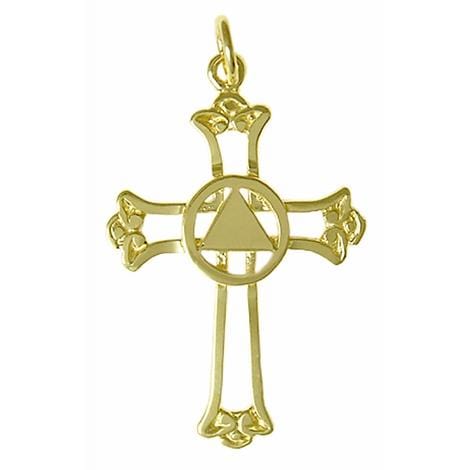 14K Gold Pendant, Alcoholics Anonymous Symbol With Solid Triangle Set In A Open Cross