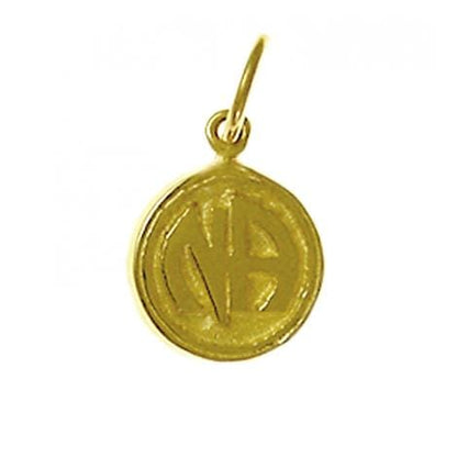 14K Gold Pendant, "Narcotics Anonymous" Initials In Solid Textured Coin Style Circle