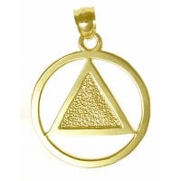 14K Gold, Textured Triangle Alcoholics Anonymous  Pendant