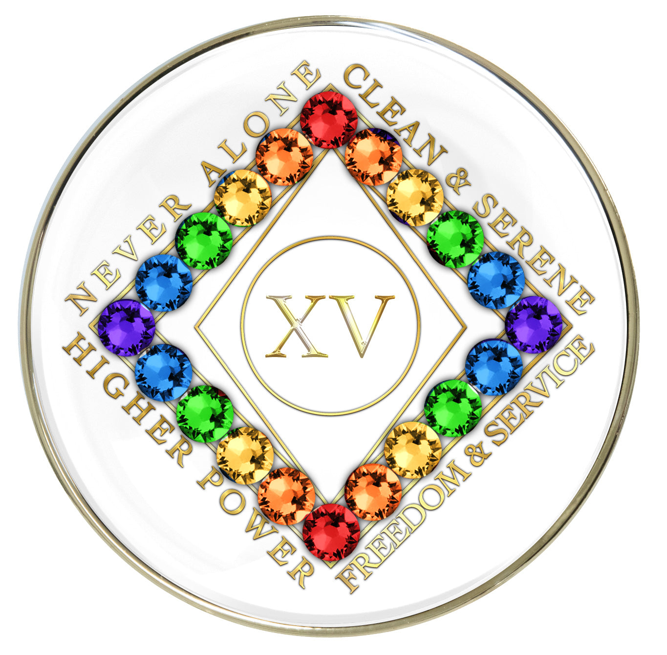 White Clean Time Recovery Medallion with Rainbow