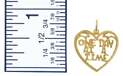 14K Gold, Sayings Pendant, Heart With "One Day At A Time"