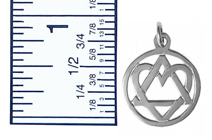 Medium Size, Sterling Silver, Alcoholics Anonymous Symbol Pendant With A Open Heart, Love & Service