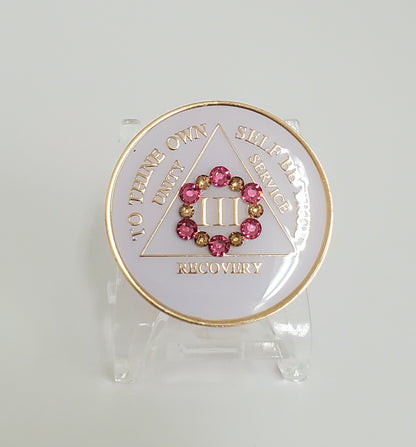 Pink Rose Collector Bling Box/Sobriety Chip Holder (with "Bloom" Chip)