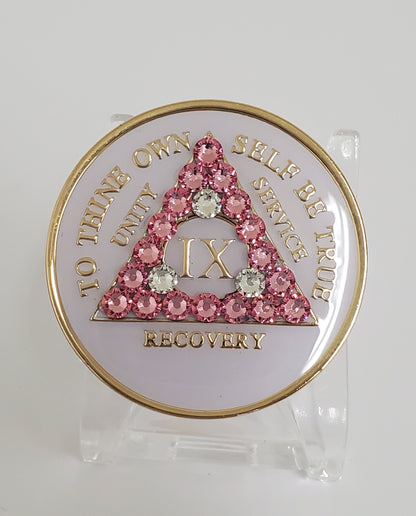 Pink Butterfly Collector Bling Box/Sobriety Chip Holder (with Chip)