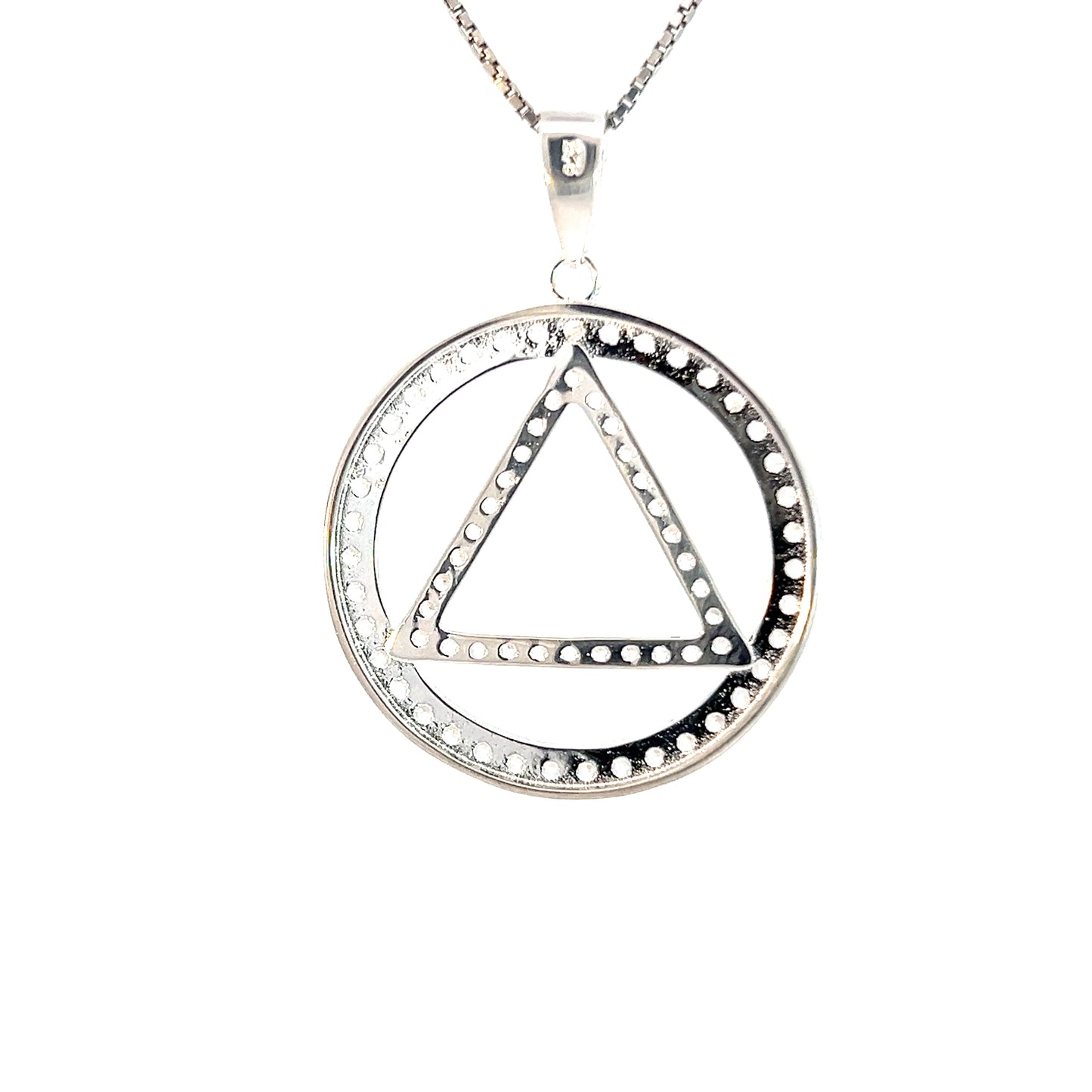 Sterling Silver Alcoholics Anonymous Pendant with CZ Circle Triangle – Large AA Symbol