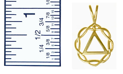14K Gold, Alcoholics Anonymous Symbol In A Basket Weave Circle, Medium Size