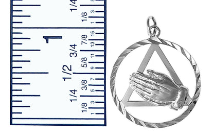 Sterling Silver Pendant, Alcoholics Anonymous  Symbol W/Praying Hands In A Diamond Cut Circle, Large Size