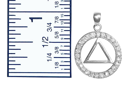 Sterling Silver Pendant, Alcoholics Anonymous Symbol In A Circle Of 26 Cz's