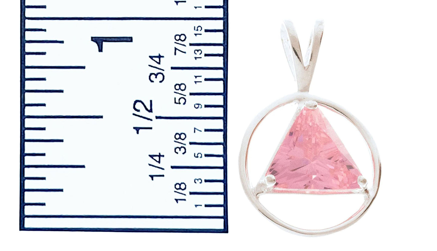 Sterling Silver, Alcoholics Anonymous Pendant With Colored  Cubic Zirconia Triangle