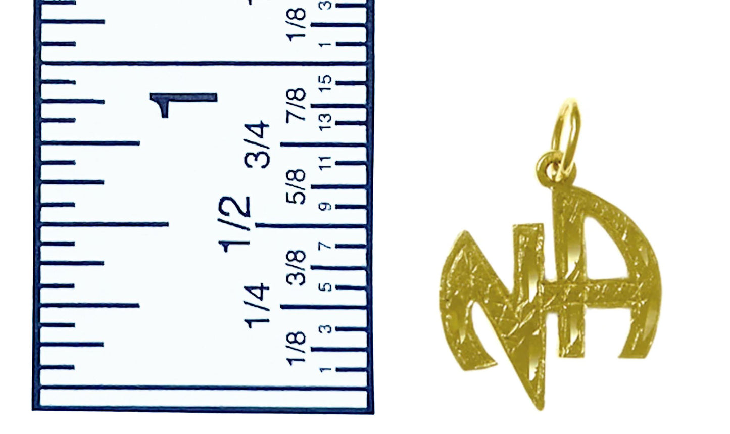 14K Gold, "NA" Initials Pendant