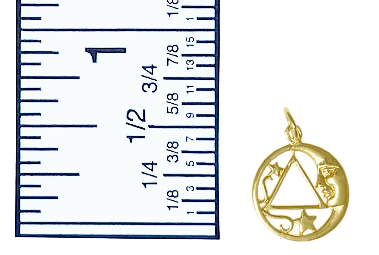 14K Gold, Moon & Star Pendant With Alcoholics Anonymous Symbol