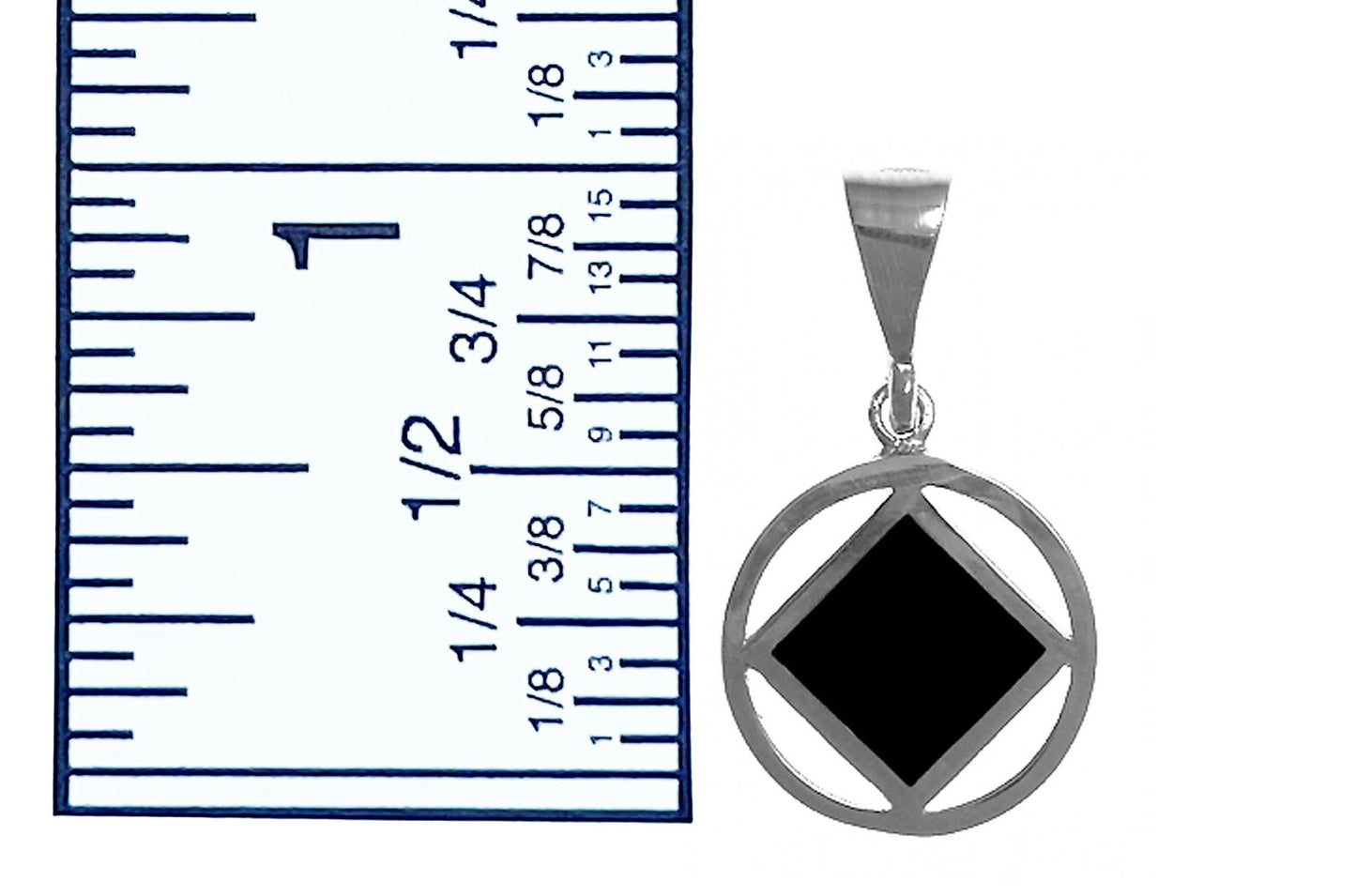 Sterling Silver Pendant, Narcotics Anonymous Symbol Square With Black Enamel Inlay, Medium Size