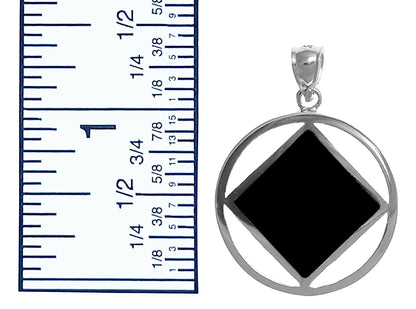 Sterling Silver Pendant, Narcotics Anonymous Symbol Square With Black Enamel Inlay, Large Size