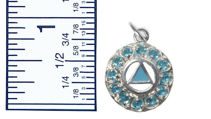 Sterling Silver Pendant, Baby Blue Enamel Inlay W/12 Baby Blue Cubic Zirconia's, Medium Size