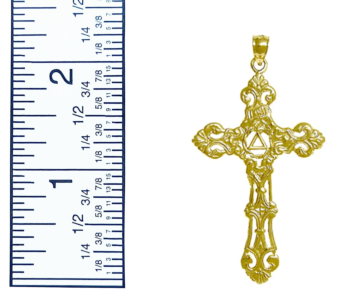 14K Gold Pendant, Alcoholics Anonymous Recovery Symbol On A Beautiful Cross