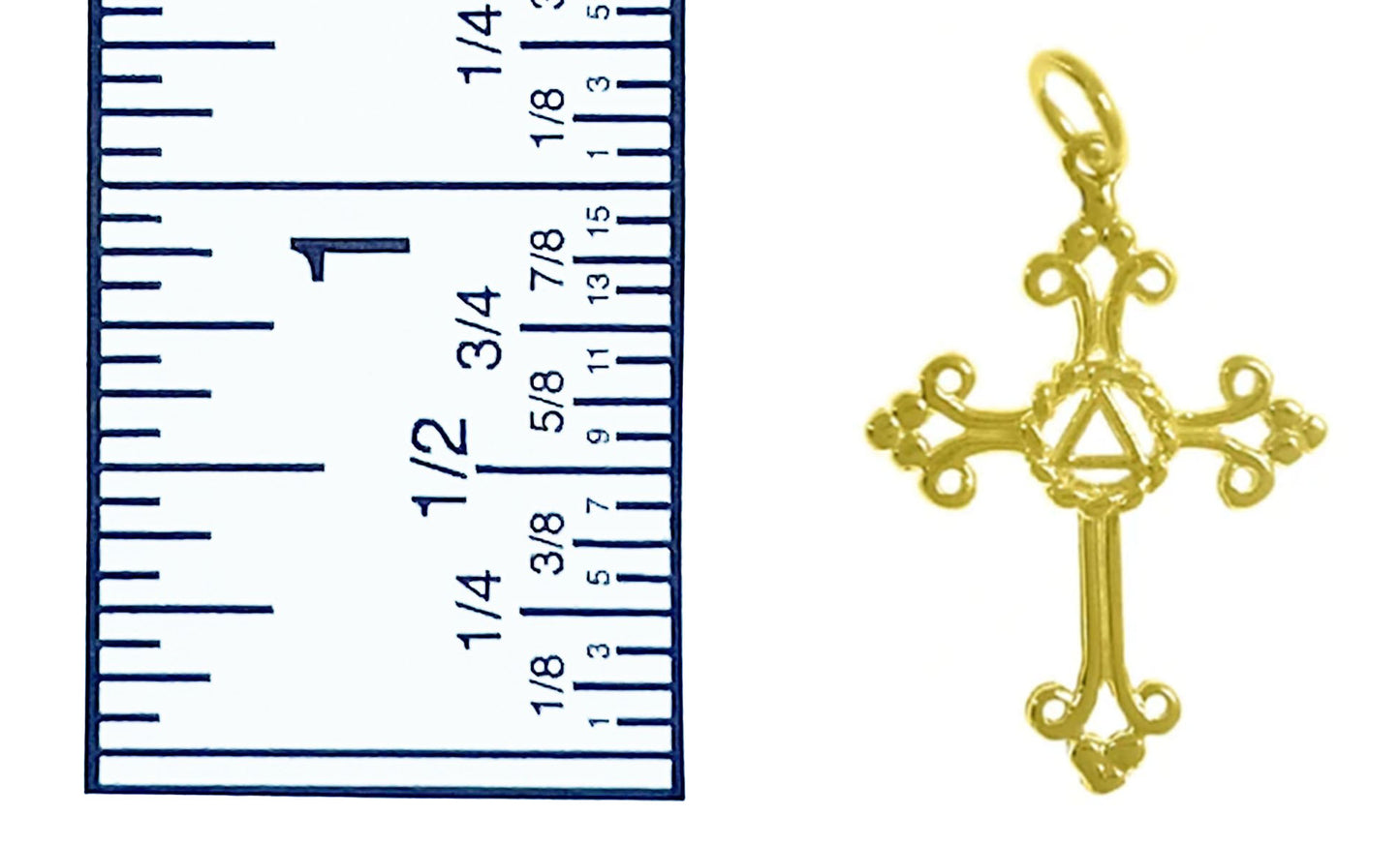14K Gold Pendant, Alcoholics Anonymous Symbol Set In A Open Cross