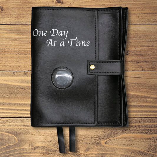 One Day At A Time Black Double Book Cover With Sobriety Chip Holder