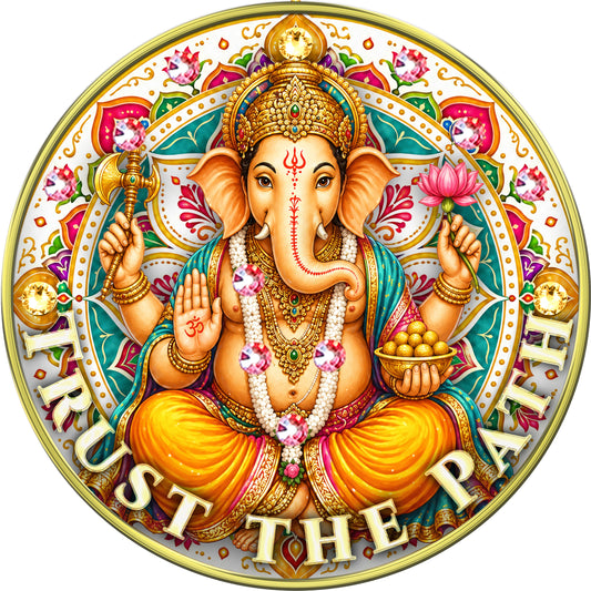Ganesha - "Trust The Path, Remover, Placer, Revealer" Medallion with Gold and Rose AB Crystals