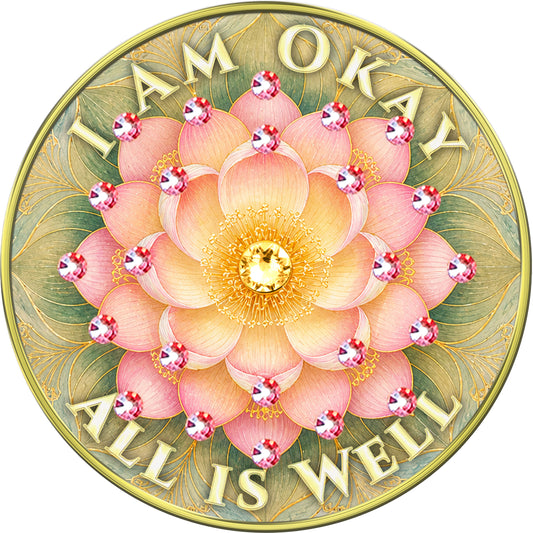 Lotus - "I Am Okay, All Is Well" Medallion with Gold and Rose AB Crystals