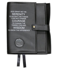 Load image into Gallery viewer, AA Black Double Book Cover With The Serenity Prayer, With Sobriety Chip Holder
