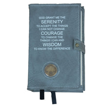 Load image into Gallery viewer, AA Grey Double Book Cover With The Serenity Prayer, With Sobriety Chip Holder
