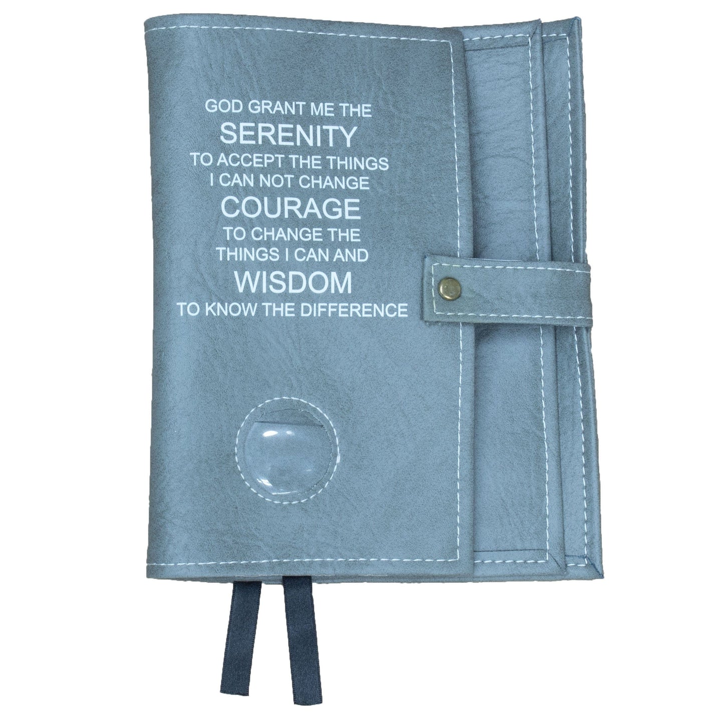 AA Grey Double Book Cover With The Serenity Prayer, With Sobriety Chip Holder