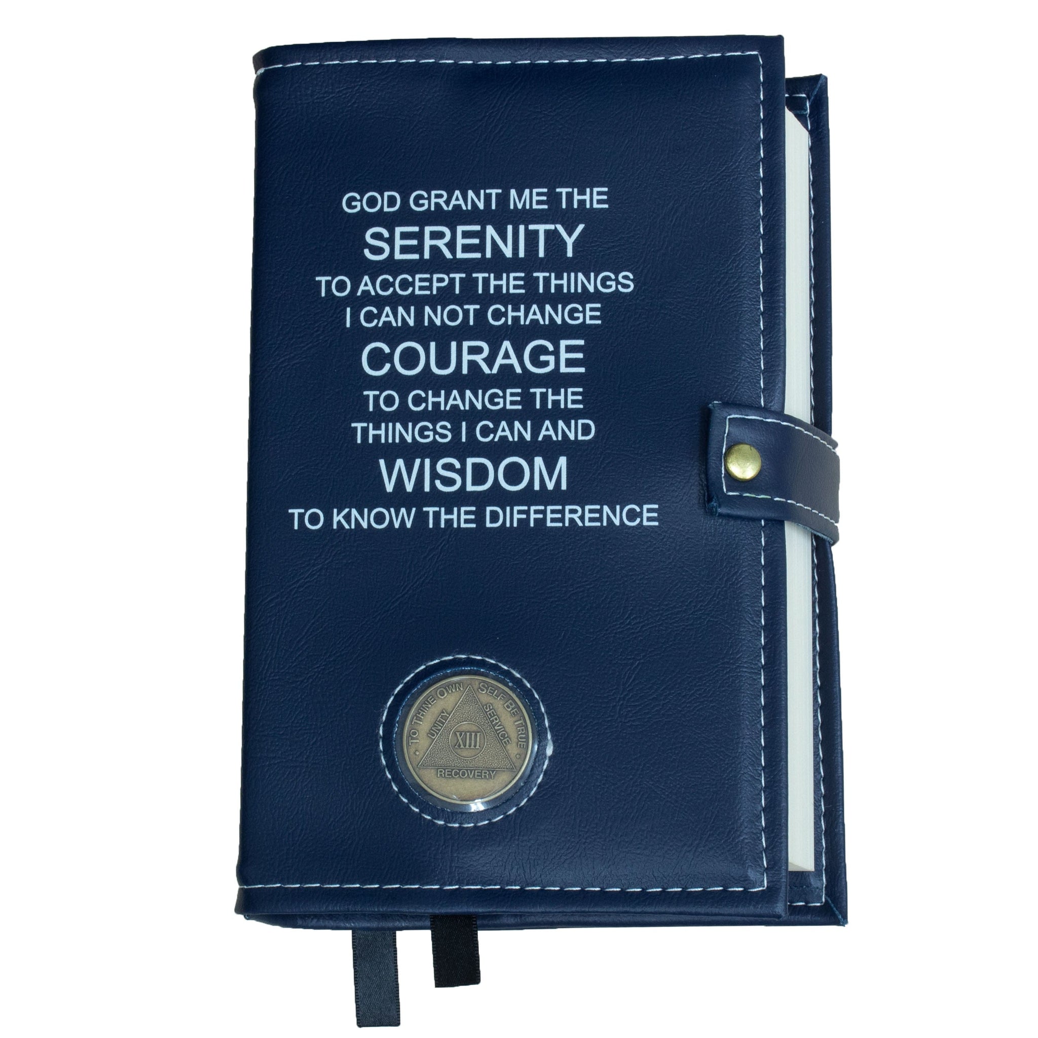 AA Navy Blue Double Book Cover With The Serenity Prayer, With Sobriety -  Gift of Recovery
