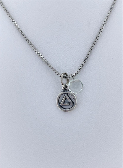 Alcoholics Anonymous Clear Crystal Pendant Necklace By Recovery Matters