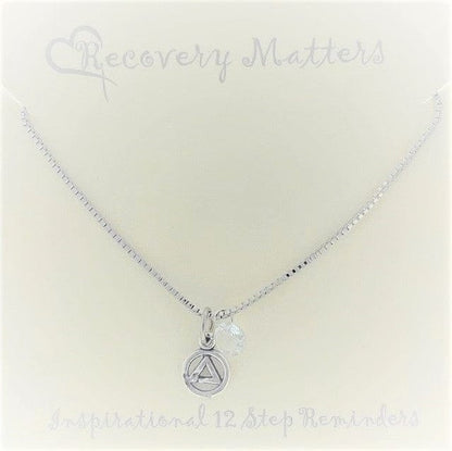Alcoholics Anonymous Clear Crystal Pendant Necklace By Recovery Matters