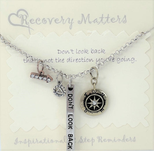 Alcoholics Anonymous "Don't Look Back" Bar Necklace By Recovery Matters