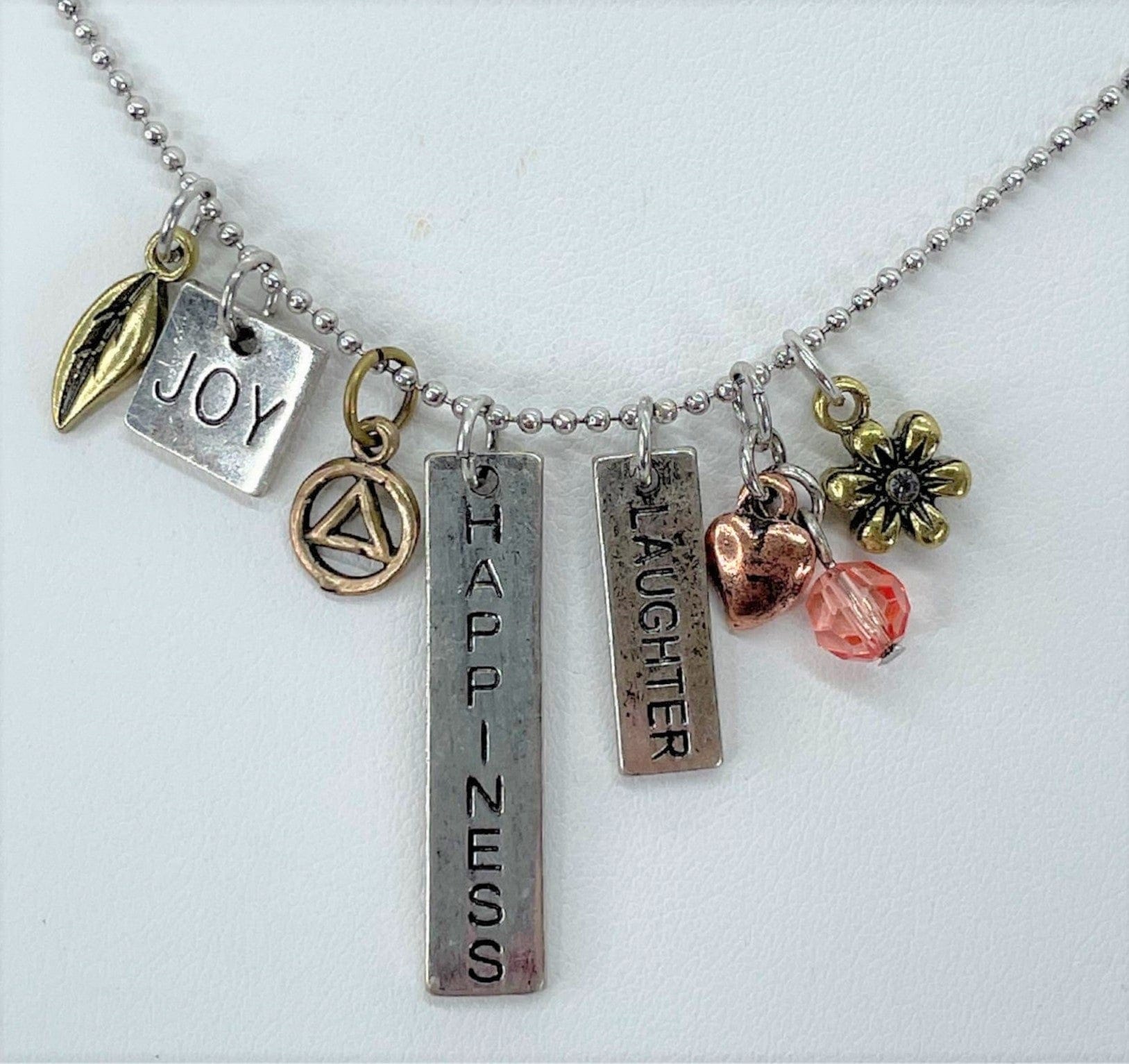 Alcoholics Anonymous "Joy-Happiness-Laughter" Bar Necklace By Recovery Matters