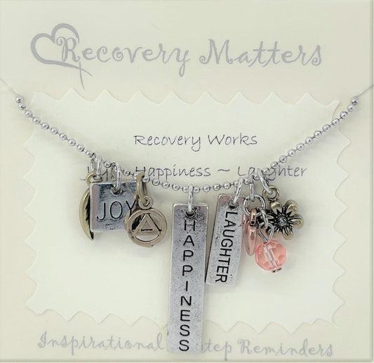 Alcoholics Anonymous "Joy-Happiness-Laughter" Bar Necklace By Recovery Matters