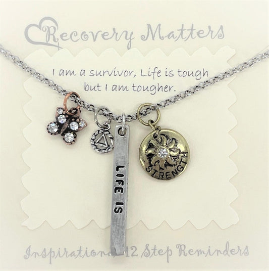 Alcoholics Anonymous "Life Is Tough" Bar Necklace By Recovery Matters