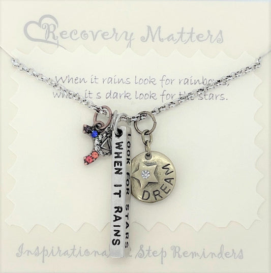 Alcoholics Anonymous "Look For The Stars" Bar Necklace By Recovery Matters