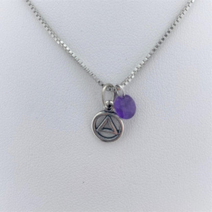 Alcoholics Anonymous Purple Crystal Pendant Necklace By Recovery Matters