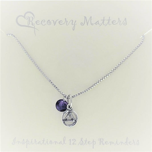 Alcoholics Anonymous Purple Crystal Pendant Necklace By Recovery Matters