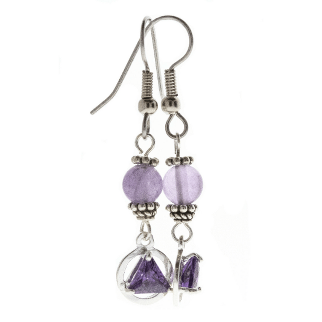 Alcoholics Anonymous Sterling Silver Handmade Beaded Earrings Amethyst