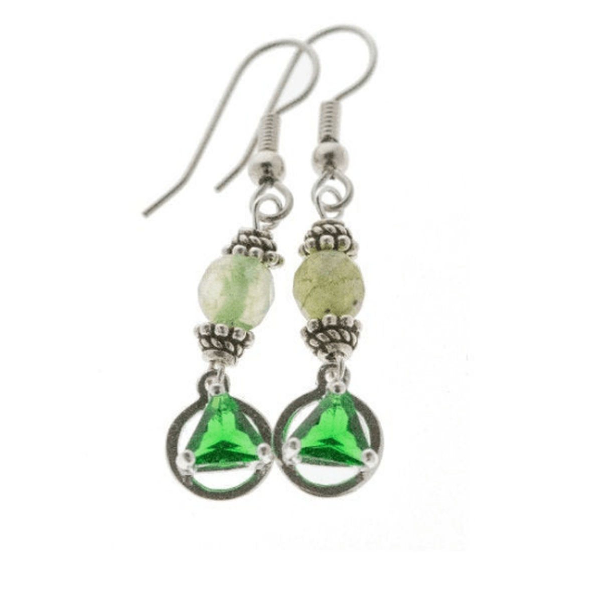 Alcoholics Anonymous Sterling Silver , Handmade Beaded Earrings Emerald