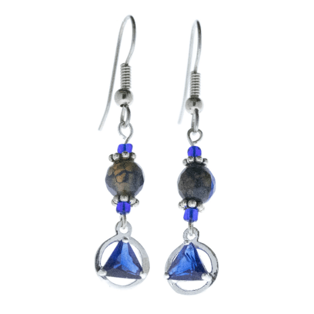 Alcoholics Anonymous Sterling Silver  Handmade Beaded Earrings Sapphire