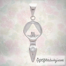 Load image into Gallery viewer, Alcoholics Anonymous Women In Recovery Symbol Pendant With Colored Stone, Ster. Silver Apr - diamond
