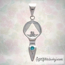 Load image into Gallery viewer, Alcoholics Anonymous Women In Recovery Symbol Pendant With Colored Stone, Ster. Silver Dec -blue zircon

