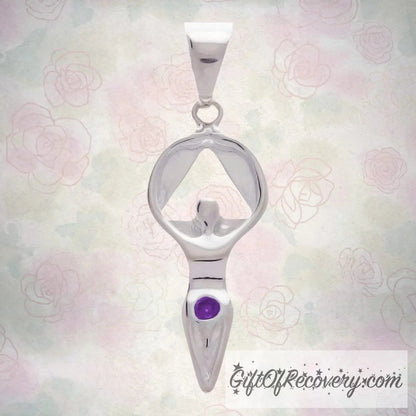 Alcoholics Anonymous Women In Recovery Symbol Pendant With Colored Stone, Ster. Silver Feb - amethyst