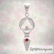 Load image into Gallery viewer, Alcoholics Anonymous Women In Recovery Symbol Pendant With Colored Stone, Ster. Silver Jan - garnet
